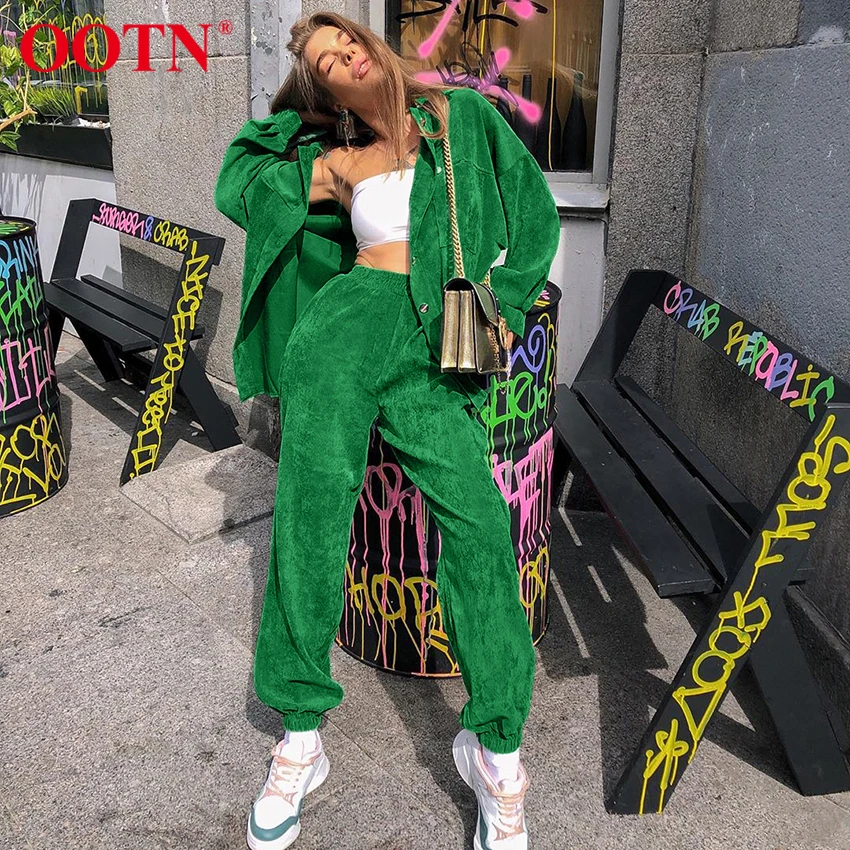 Женская Вельветовая блузка OOTN однотонная свободная Зеленая с длинными рукавами