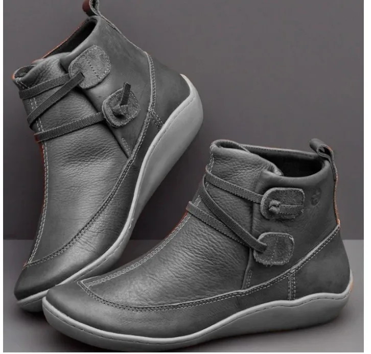 ankle boots for women   flats shoes  Round Toe lace up  Boots Women wedge Boots vintage PU leather  y02