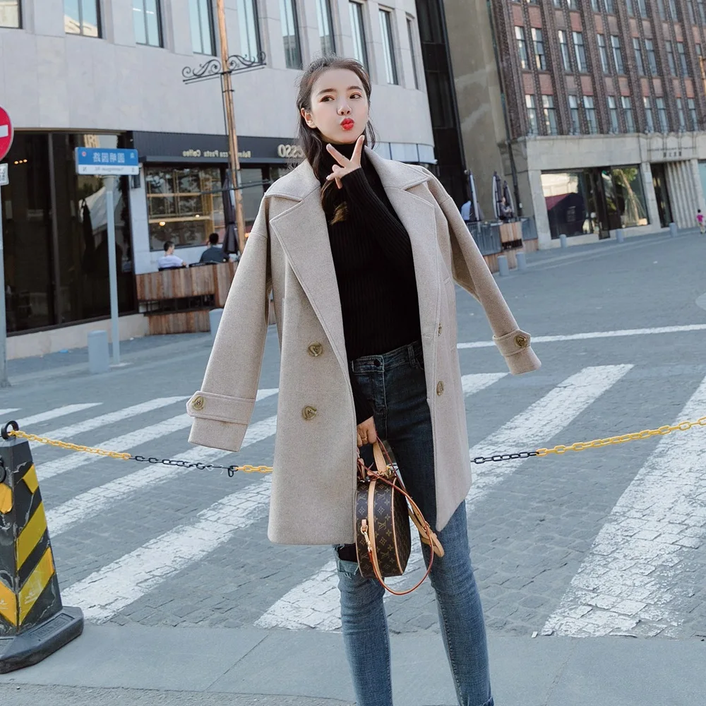 

Photo Shoot 2018 Autumn And Winter New Style Light Mature-Retro British Style Double Breasted Mid-length Duffle Coat Woolen Jack