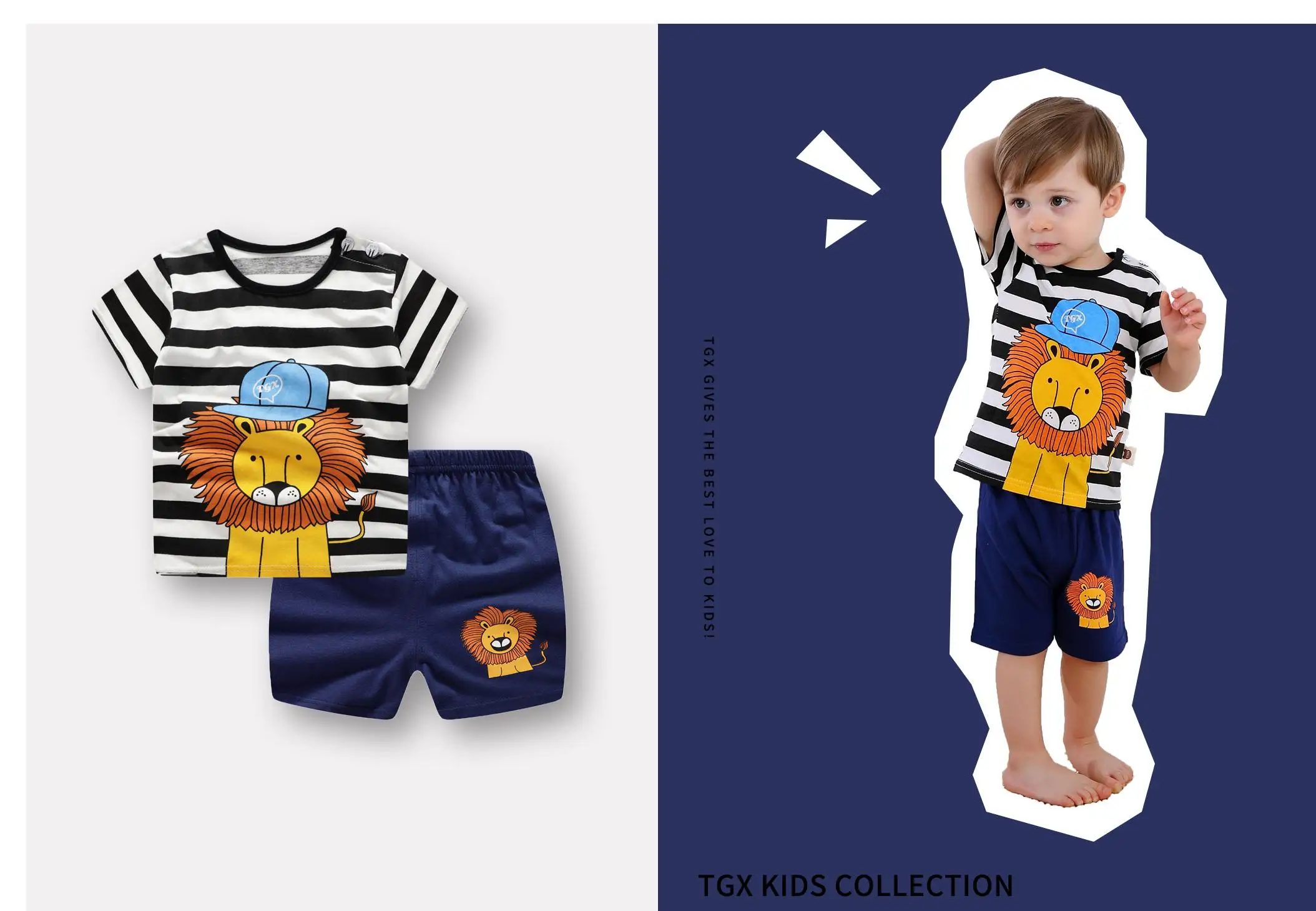 Брендовые спортивные комплекты для малышей; Спортивный костюм для мальчиков; летняя одежда для малышей; футбольный костюм для детей 24 месяцев - Цвет: slion