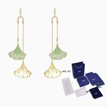 

2020 SWA New STUNNING GINKO MOBILE Pierced Earrings ginkgo leaf decoration green crystal female earrings fashion jewelry gift