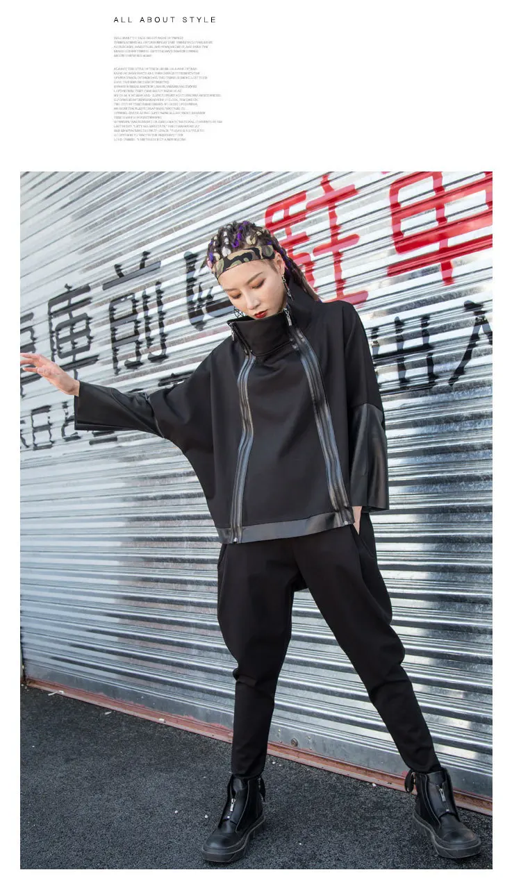 Весна- стиль двойная молния Крутая толстовка женская Harajuku BF стиль свободный крой Мода Красивый Pu Joint Толстовка