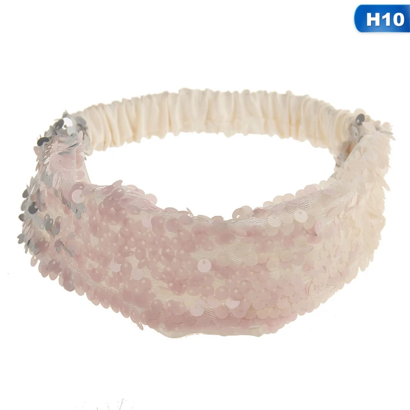 Reversible Sequin Girls Headband Mermaid Elastic Fabric Hairband Summer Style Wide Head Band For Female Women Hair Accessories - Цвет: H10