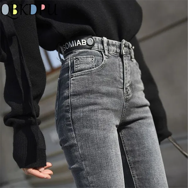 US $12.99 High Waist Ripped Skinny Pencil Jeans Women Plus Size Gray Mom Stretch jeans Ladies Denim Pants Fas