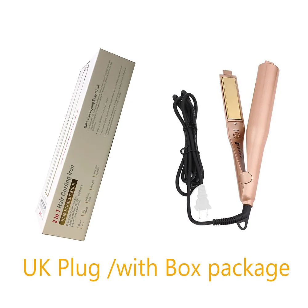 UK with BOX Профессиональные бигуди для волос золото 2 в 1 выпрямление утюжок для завивки волос щипцы для завивки волос Салон Качество завивки волос - Цвет: UK with BOX