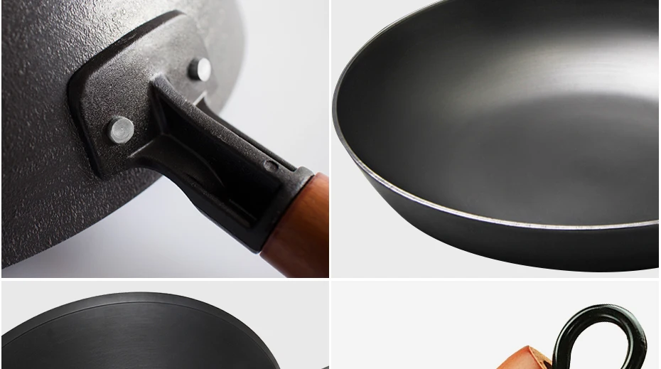 High Quality Chinese Iron Wok Traditional Handmade Iron Wok Non-stick Pan Non-coating Induction and Gas Cooker Cookware