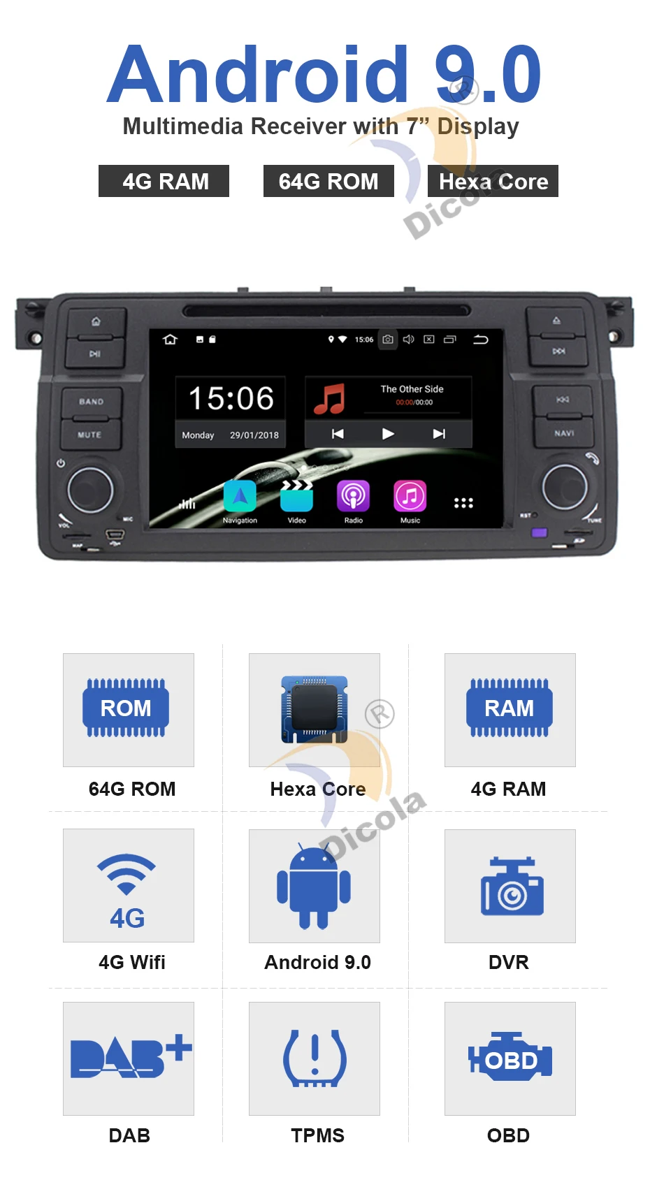 Best Hexa Core Android 9.0 4+64G Car GPS Radio stereo For BMW E46 M3 318/320/325/330/335 Land Rover 75 3 Series dvd player navigation 3