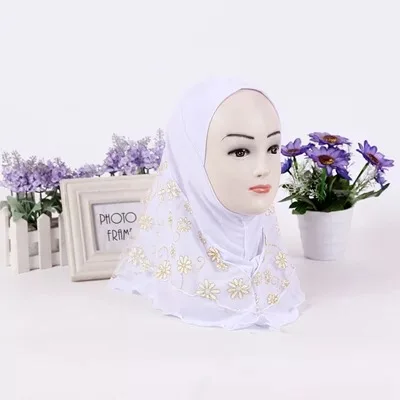 Мусульманский Стиль детский хиджаб шарф накидки с цветочным узором для детей Полиэстер Пашмины Hi jab bufanda для молодых людей
