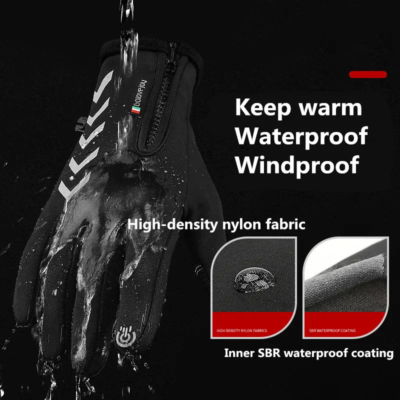 Men Women Cycling Gloves Autumn Winter Waterproof Slip Five Finger Touch Screen Night Riding Running Reflective Strip Gloves XXL