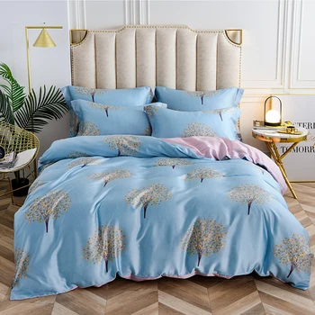 

Weaver House Tencel silver small tree A / B double-sided pattern simple bed sheet, quilt cover pillowcase 4PCS