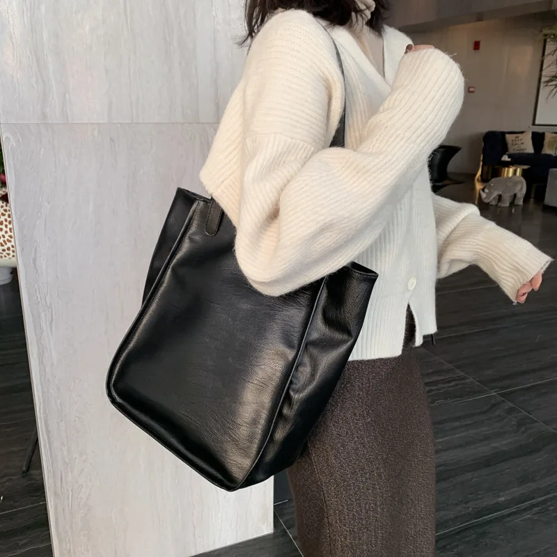

2019 Winter New Style Korean-style Versatile Handbag Simple Large-Volume Toth Shoulder Bag Autumn And Winter Soft Leather WOMEN'