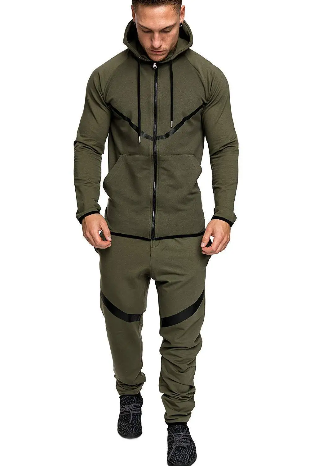 Vanquish Men's Leisure Sports Fitness Suit Foreign Trade Men's Snowflake Split Leather Zipper Design Slim 2-piece Set