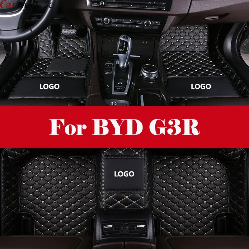 

car floor mat Leather Automotive interior Double layer Carpet protect mat with Logo For BYD G3R