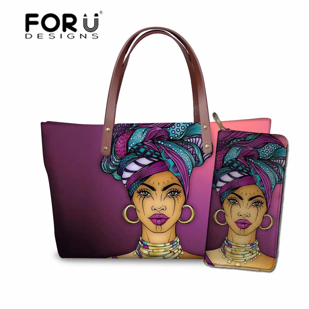 FORUDESIGNS/комплект сумок и сумочек, женская черная художественная африканская сумка с принтом для девушек, женская пляжная сумка-тоут для женщин, сумка на плечо - Цвет: YQ4777ALZ21