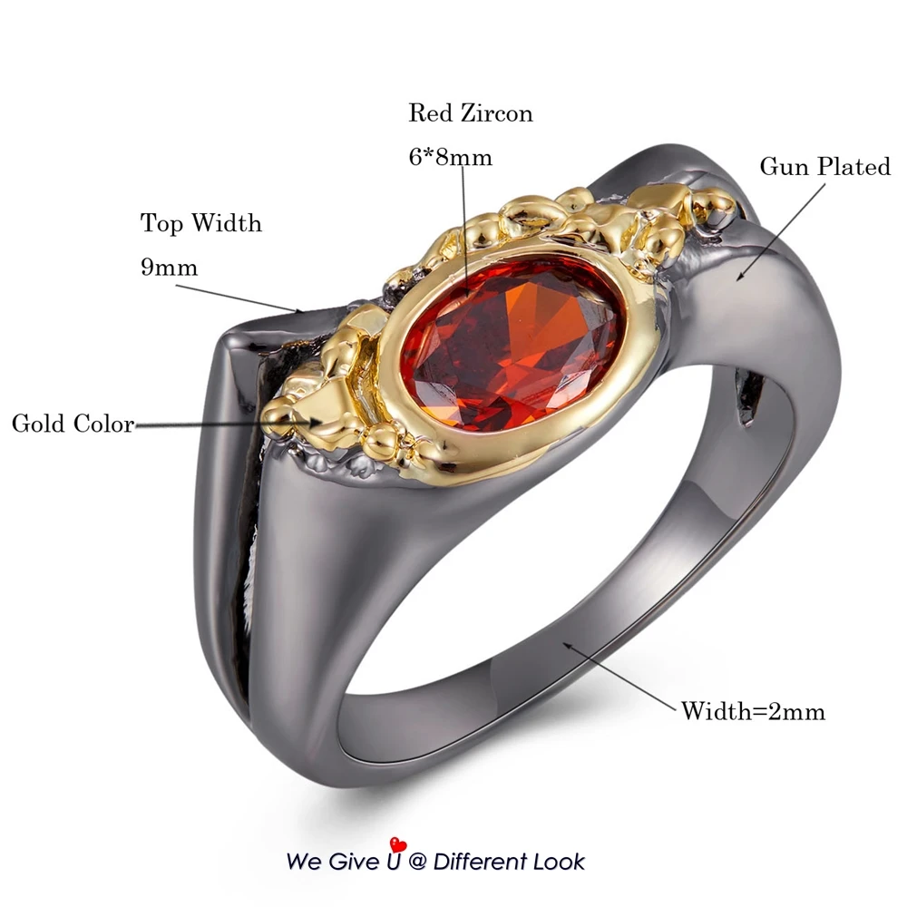 DreamCarnival Новое поступление геометрическое кольцо с красным кубическим цирконием для женщин черно-золотого цвета свадебные вечерние аксессуары для помолвки WA11788
