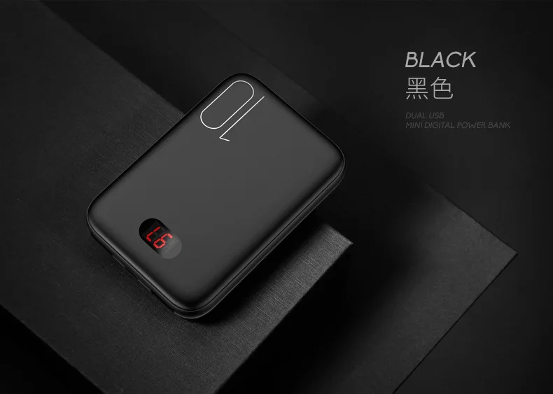 Black with LED Мини Pover Bank светодиодный портативное зарядное устройство с дисплеем Внешняя батарея повербанк быстрая зарядка power Band чехол двойной USB для Xiaomi IPone huawei - Цвет: Black with LED