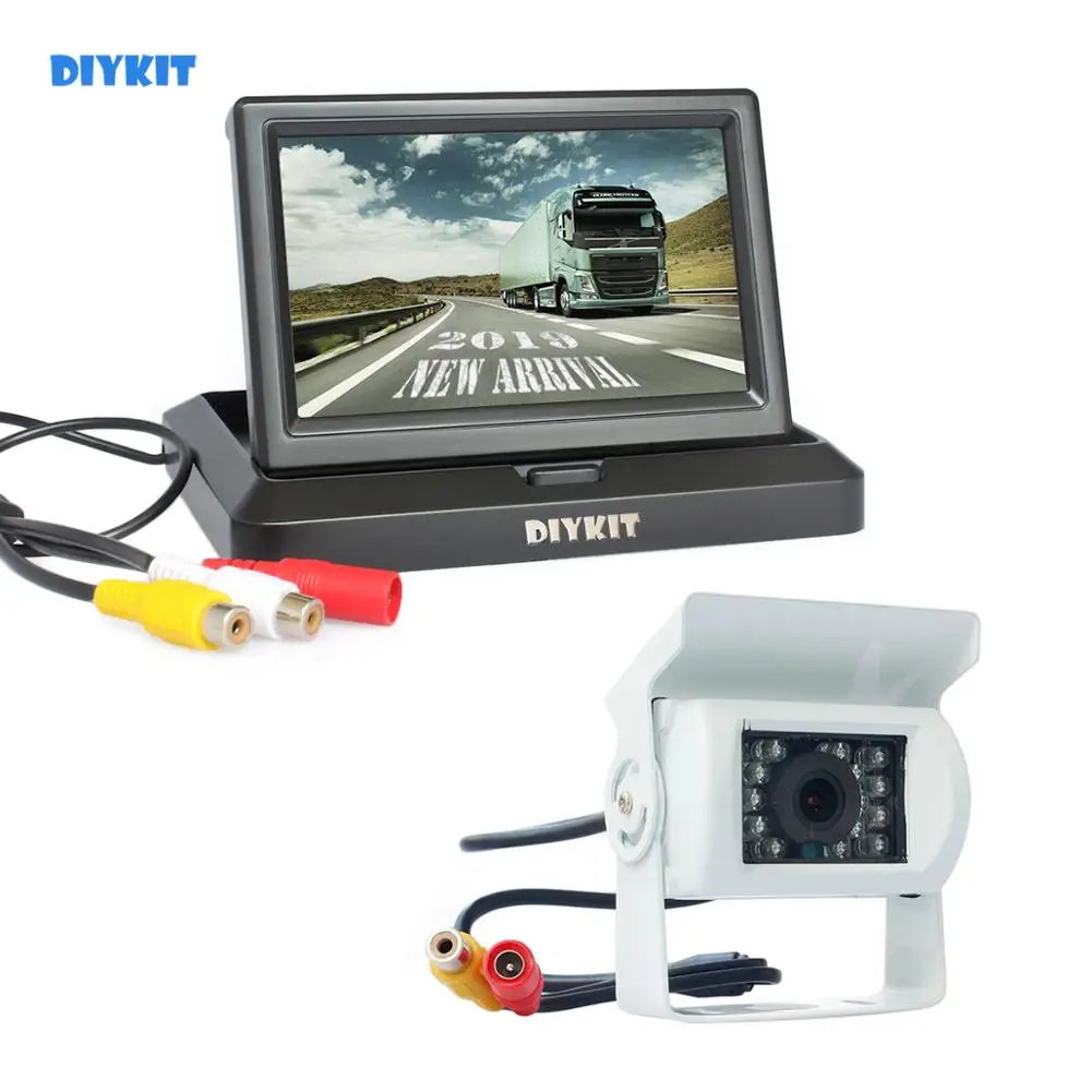 DIYKIT 5 дюймов складываемый автомобильный монитор водонепроницаемый ИК ночного видения CCD камера заднего вида для грузовика Караван Автобус Ван белый