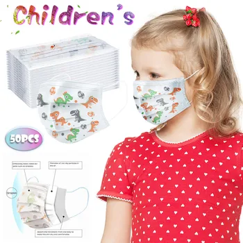 

50 3layer Disposable Face Masks kids Non Woven Breathable Patterns Face Mask For 6-12 years old Children Boys Girls mascararilla