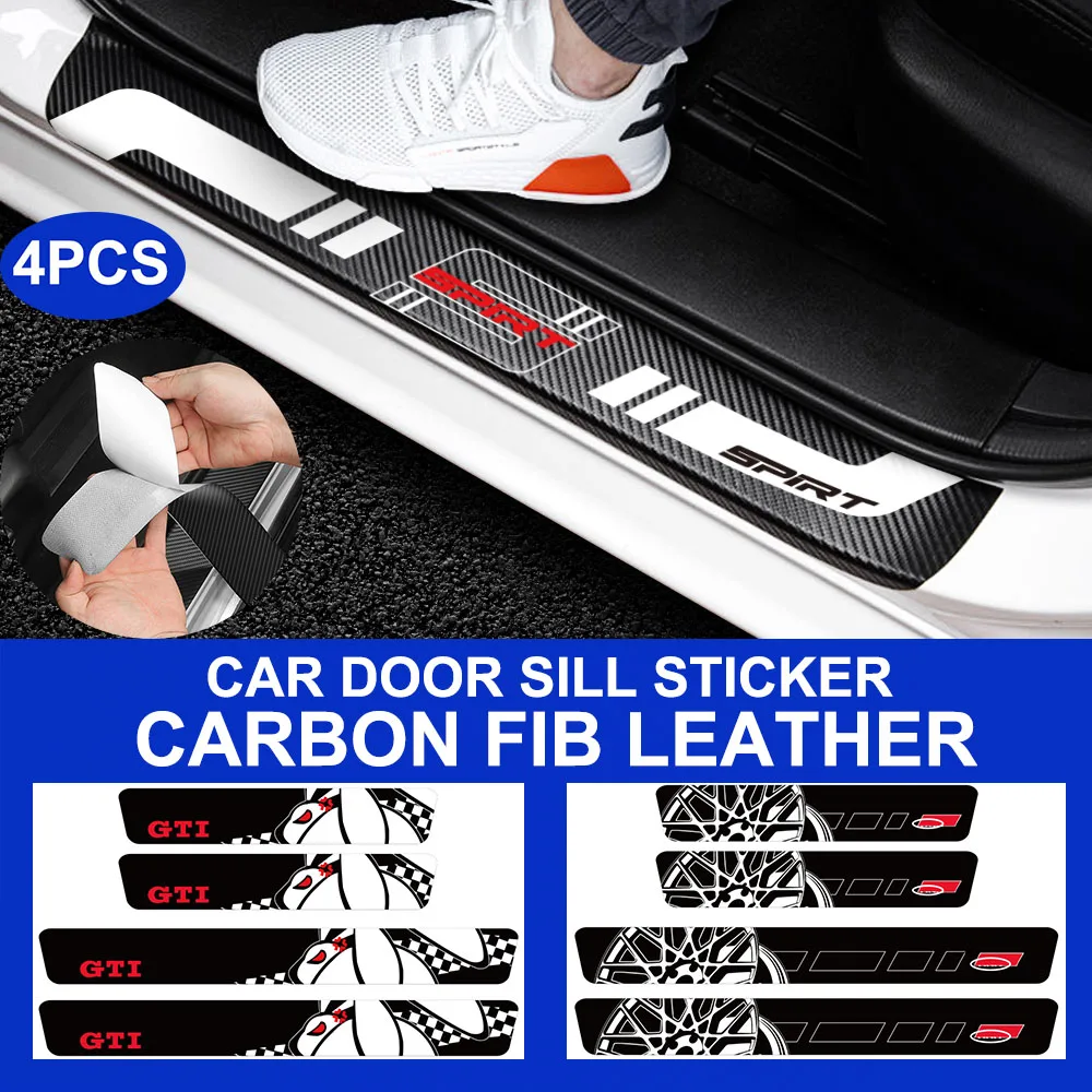 4pcs Carbon Fiber Car Door Sill Protector Film Auto Threshold Stickers For Volkswagen R Line APR GTI VW Golf Caddy Polo Tiguan | Автомобили