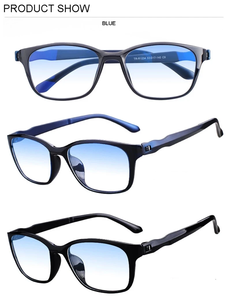 IENJOY Blue Light Glasses Square Reading Glasses TR Reading Glasses Men Blue Light Reader Antifatigue Computer Eyewear 1.0-4.0