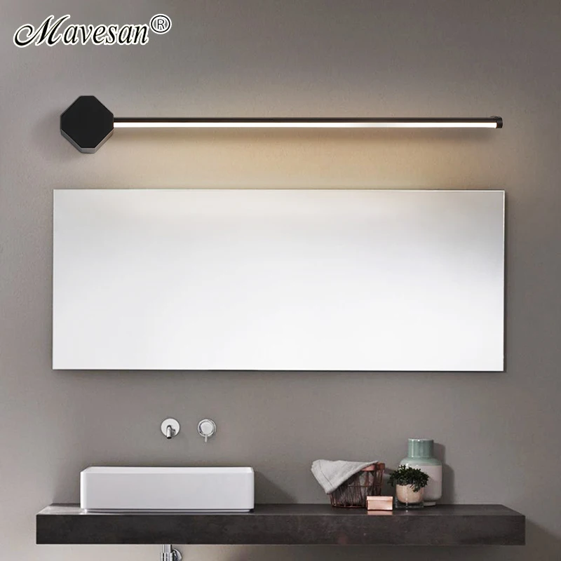 Lámparas de pared LED rectas para bedide, espejo de baño, Loft, Fondo de cocina, aplique de pared interior, AC90-260V, negro/blanco
