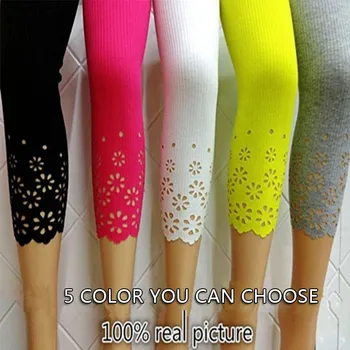 

Summer Women Short Leggings Cotton Knitted Hollow Out Iron Flower Solid Pants