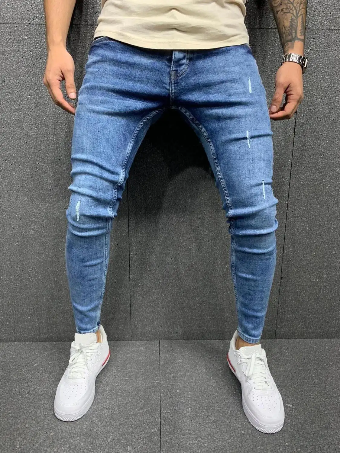 Pantalones vaqueros ajustados deshilachados para hombre, pitillos clásicos de negocios, ropa de calle, Color azul, Envío Gratis, novedad