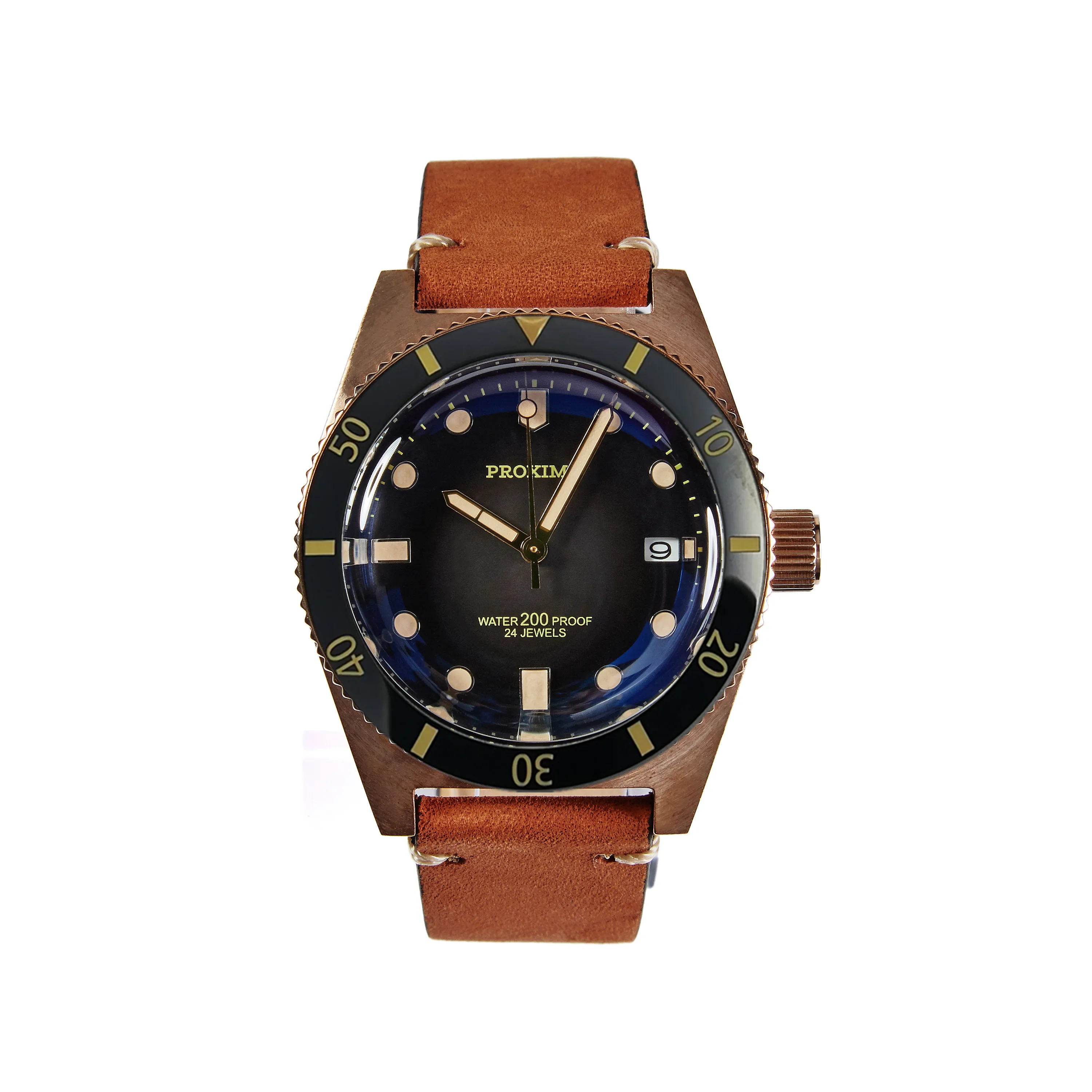 Proxima мужские винтажные часы для дайвинга из нержавеющей стали автоматические часы бронзовые - Цвет: 6200 leather