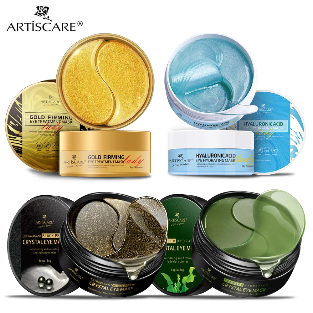 ARTISCARE-mascarilla de colágeno con ácido hialurónico y oro, algas marinas y ojos de Perla Negra, antiarrugas, círculos oscuros, Gel hidratante de cristal
