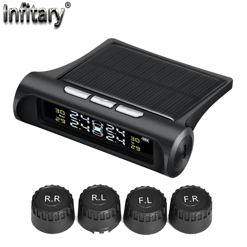 Wireless Solar Car Tire Pressure Monitoring System DIY TPMS with 4 External O9K2 