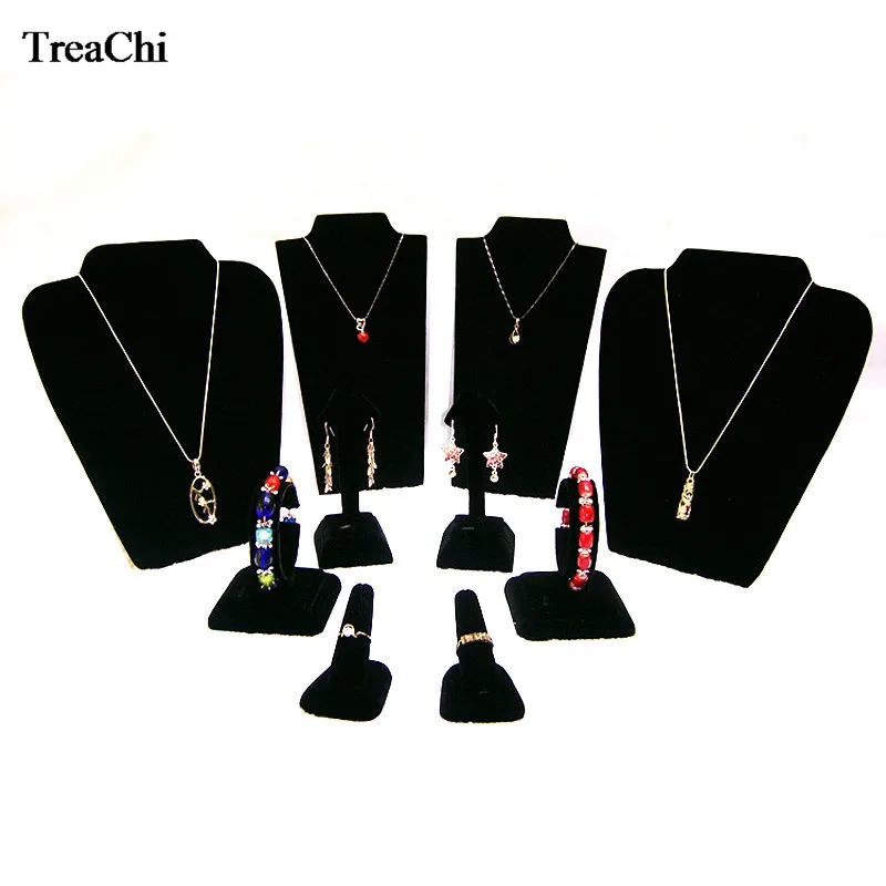 

New Luxurious Black Velvet Jewelry Counter Showcase Earring Finger Ring Bracelet Bangle Necklace Organizer Display Stand Kit