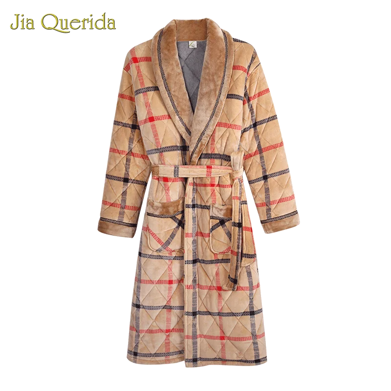 Men Robe Winter Warm Bathrobe 3 Layer 
