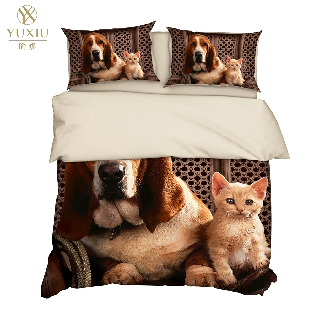 

YuXiu 3D Bedding Set Animal Cats Dog blue Duvet Covers 3Pcs Sets Bed Linen Quilt Cover King Queen Full Twin Double Size