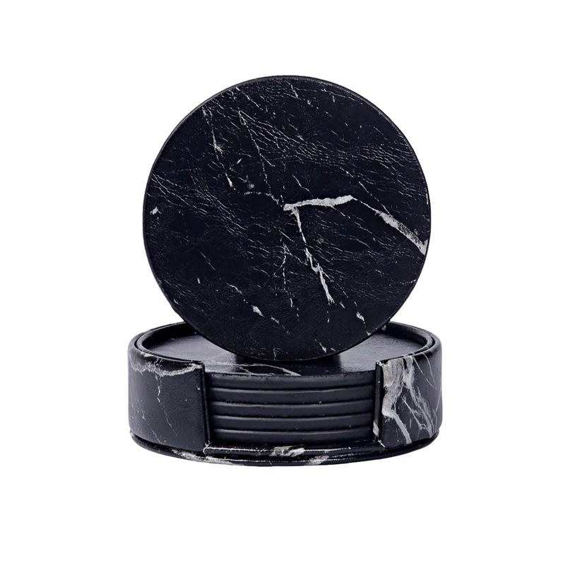 B 6pcs/set Leather Coasters with Holder Coasters for Drinks placemat Hot Stand Table Mat for Kitchen Protect Furniture from Damage - Цвет: B