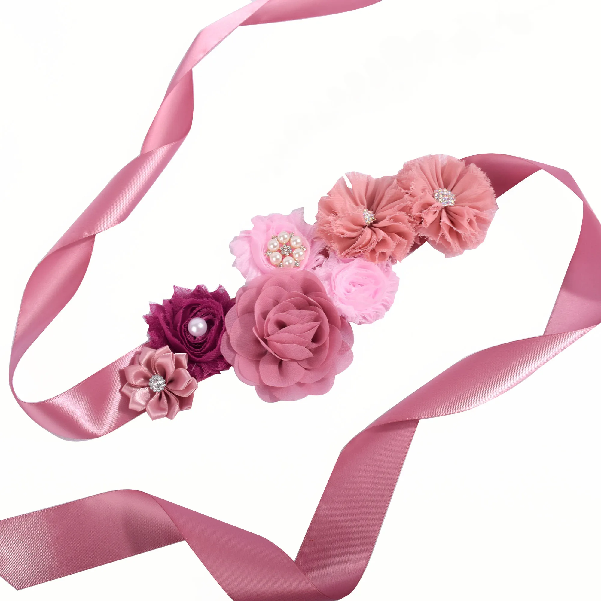 Purtulle Maternity Sash Women Dusty Rose Flower Sash Pregnancy Belly Belt Bridal Ribbon Cummerbunds Wedding Dress Waist Belt