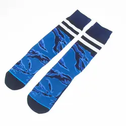Мужские полосатые спортивные носки для катания на коньках, баскетбола, бега, велоспорта, походов, носки с принтами, компрессионные синие
