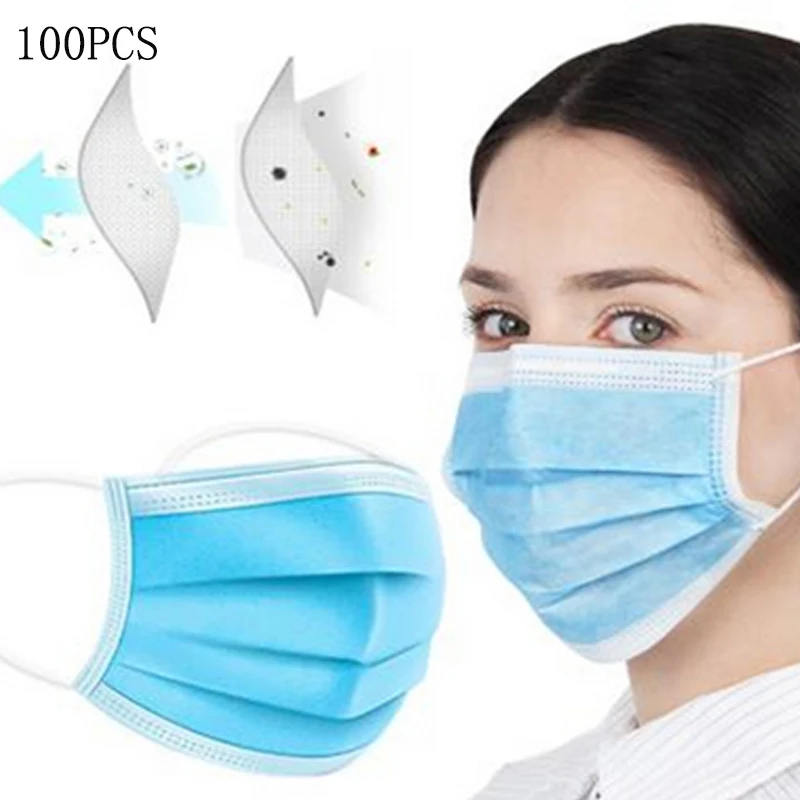 

100 pcs Mask Disposable face Mask 3 layers mouth mask Dust Printing Respiratory Valve Mask Opp Bags Package