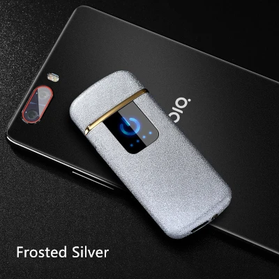 Frosted Silver Металлическая USB Зажигалка перезаряжаемая ветрозащитная Зажигалка Портативный светодиодный дисплей сенсорный пальцевый принт прикуриватель аксессуары для курения - Цвет: Frosted Silver