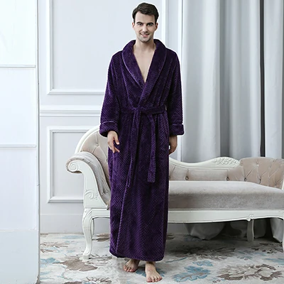 Женское теплое зимнее Фланелевое кимоно из рунной шерсти больших размеров, уютный халат, удлиненный банный халат, свадебное Мужское ночное белье - Цвет: Men Purple 911