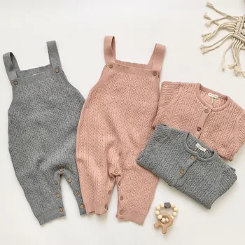 

Infant Baby Boys Girls Knit Long Sleeve Cardigan Coat Clothing Sets Autumn Kids Boy Girl Braces Pants Rompers Suit Clothes