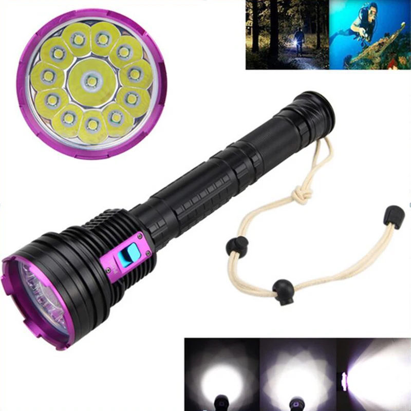 

Waterproof SUPER bright underwater 30m scuba diving torch XM-L2x12 beads dive light 12000lumens 18650x3 26650x3 flashlight DX12