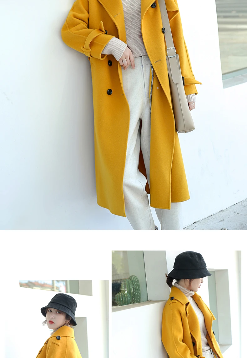 ALKMENE winter new double-faced cashmere coat women's long coat double-breasted woolen coat female cashmere coat