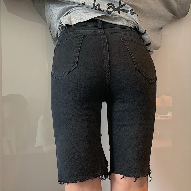 Хит, женские короткие джинсы, feminino, летние джинсовые шорты, рваные, высокая талия, высокая эластичность, прямые, boody, шорты, spodenki damskie