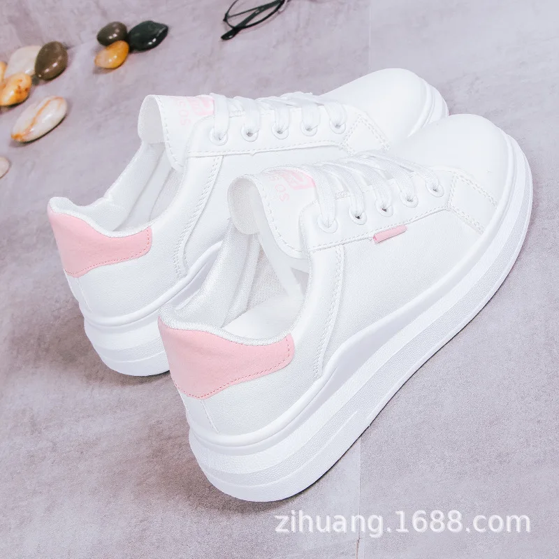 

White Shoes Women's 2019 Spring New Style Versatile Lace-up Thick Bottomed INS Sports Casual Students Flat Shoes Women's
