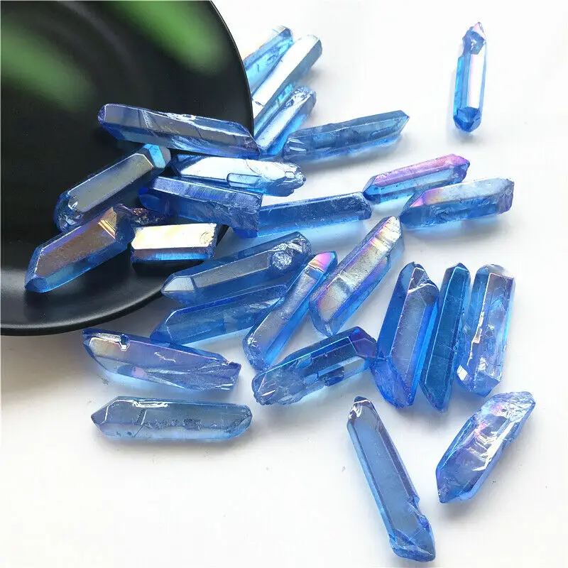 

Dropshipping 50g Blue Titanium Aura Lemurian Seed Quartz Crystal Stones Point Specimen Decoration Aura Jewelry Crystals