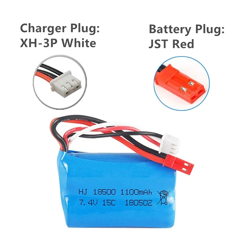 7.4V 1100Mah Li-Ion Battery JST Plug for HQ 827 823 871 RC Car Boat Spare Parts Accessories 2 Pack with USB Charger 7.4V 1100Mah Li-Ion Battery JST Plug for HQ 827 823 871 RC Car Boat Spare Parts Accessories 2 Pack with USB Charger