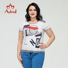 Astrid Sommer frauen t-shirt 2021 Baumwolle Top Weibliche Übergroßen mit Kurzarm Kleidung Vintage-Mode Print Diamanten Trends