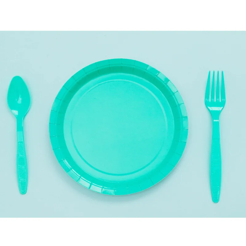 40* шт сплошной Цвет одноразовая посуда детская Праздничная посуда вечерние Baby Shower вечерние поставки, пластина+ Бумага чашка+ вилка+ ложка