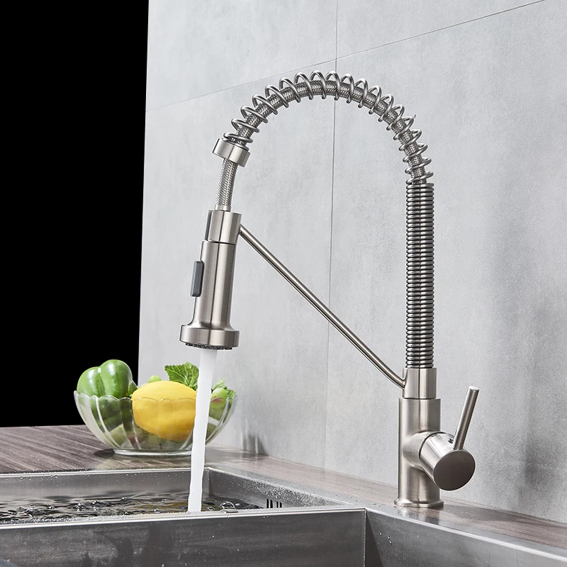 Chrome/ Black Style Kitchen Spring Faucet Pull Down Faucet Single Handle Water Mixer Tap 360 Rotation Kitchen Water Mixer Tap