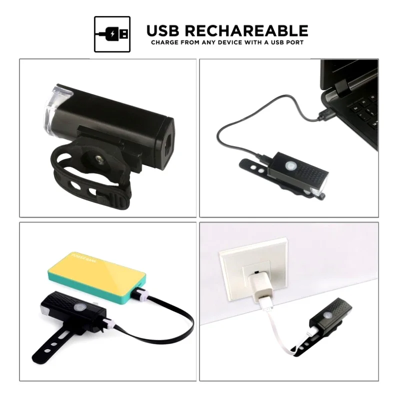 Велосипедный светильник с подзарядкой от USB 300 люмен, 3 режима, велосипедный передний светильник 6000 K, водонепроницаемый велосипедный головной светильник, светильник-вспышка